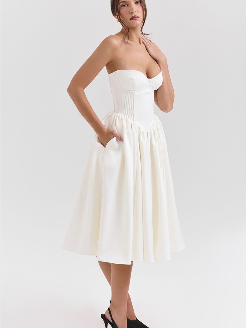 House of CB Strapless Ivory Corset Midi Dress - Picture 5 of 9